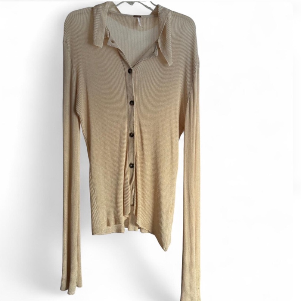 Free People Beige Button-Down Shirt